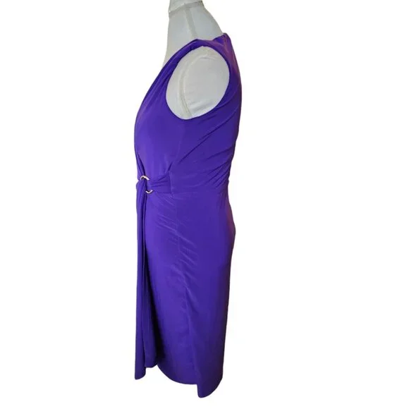 Y2K Lauren Ralph Lauren Sz 4 Purple Jersey Faux Wrap Dress Sleeveless Below Knee - Picture 6 of 13